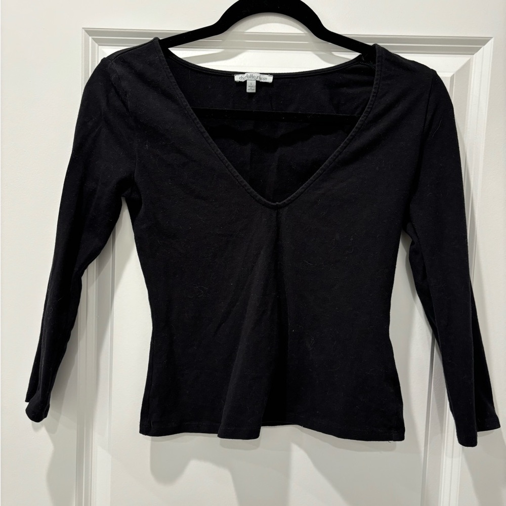 Charlotte Russe Black 3/4 Sleeve V-Neck Top
